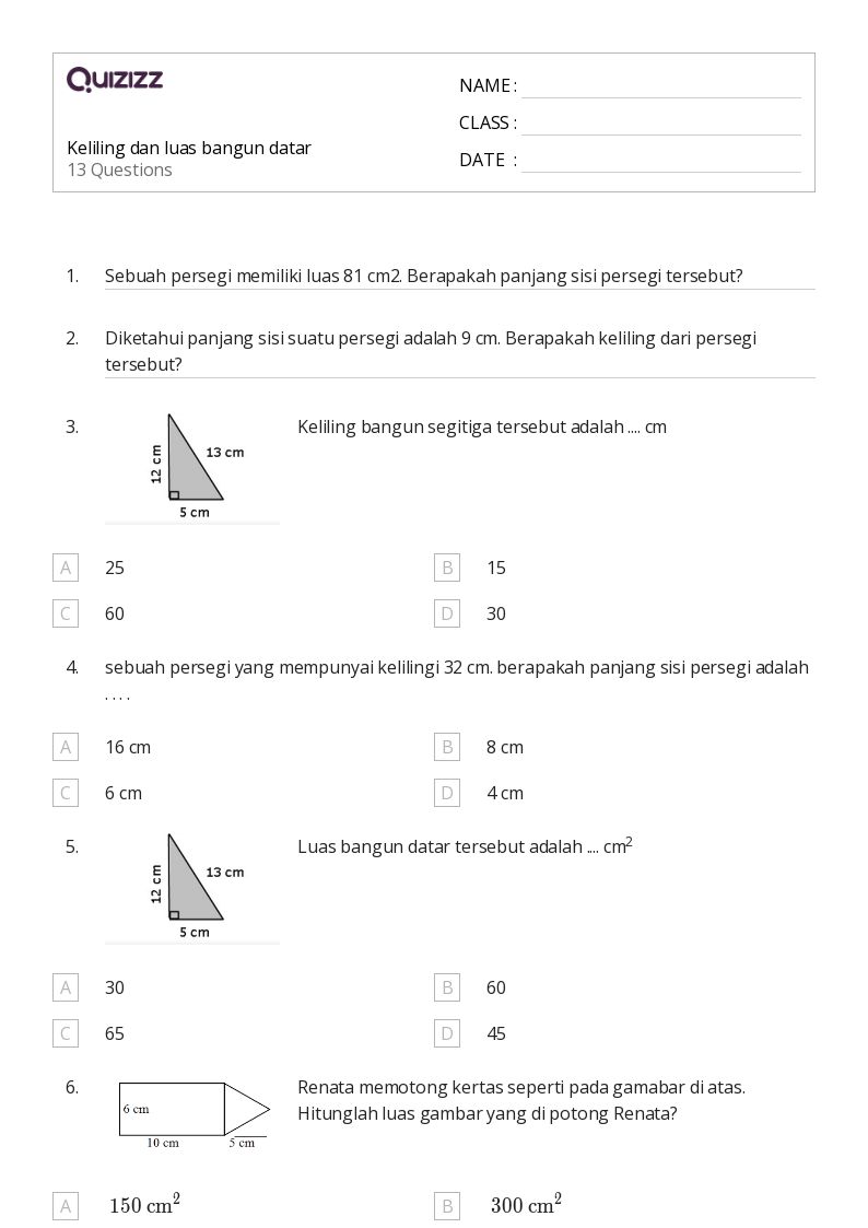 50 lembar kerja Keliling Persegi Panjang untuk Kelas 5 di Quizizz