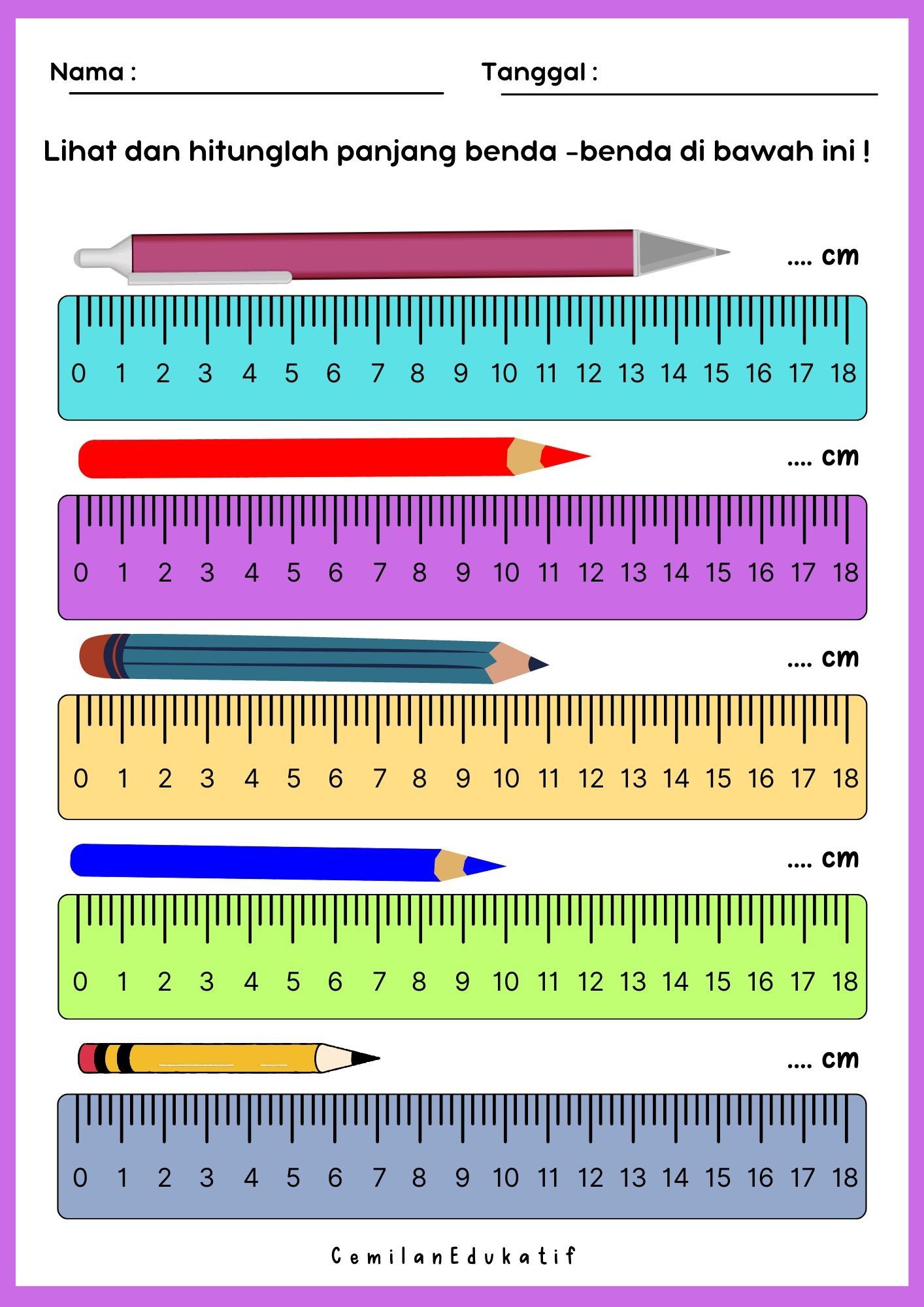 Math Measurement Tools with Numbers Words and Letters Satuan