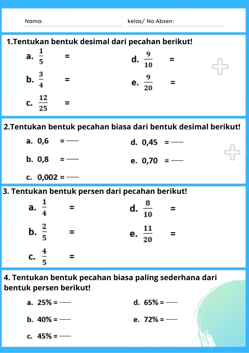 Soal Mengubah Pecahan Biasa Ke Desimal Kelas 4 Sd - Homecare24