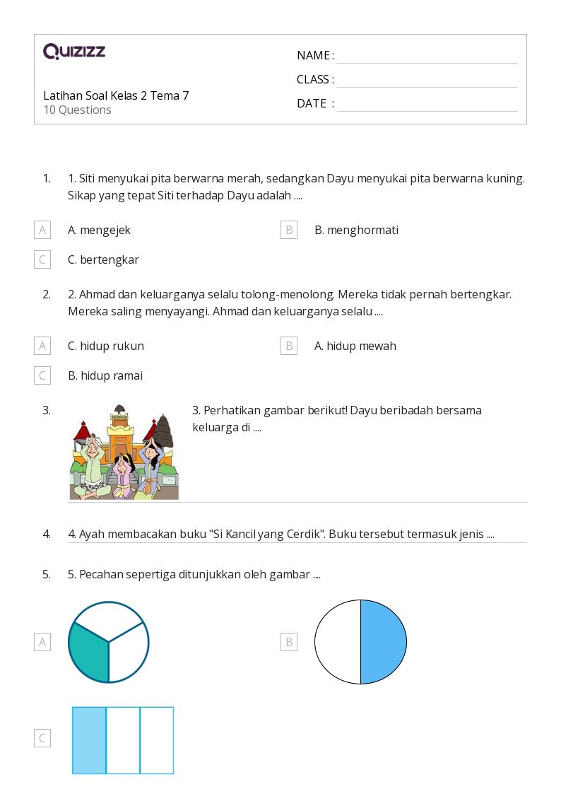 50 lembar kerja Soal Kata Pecahan untuk Kelas 2 di Quizizz Gratis
