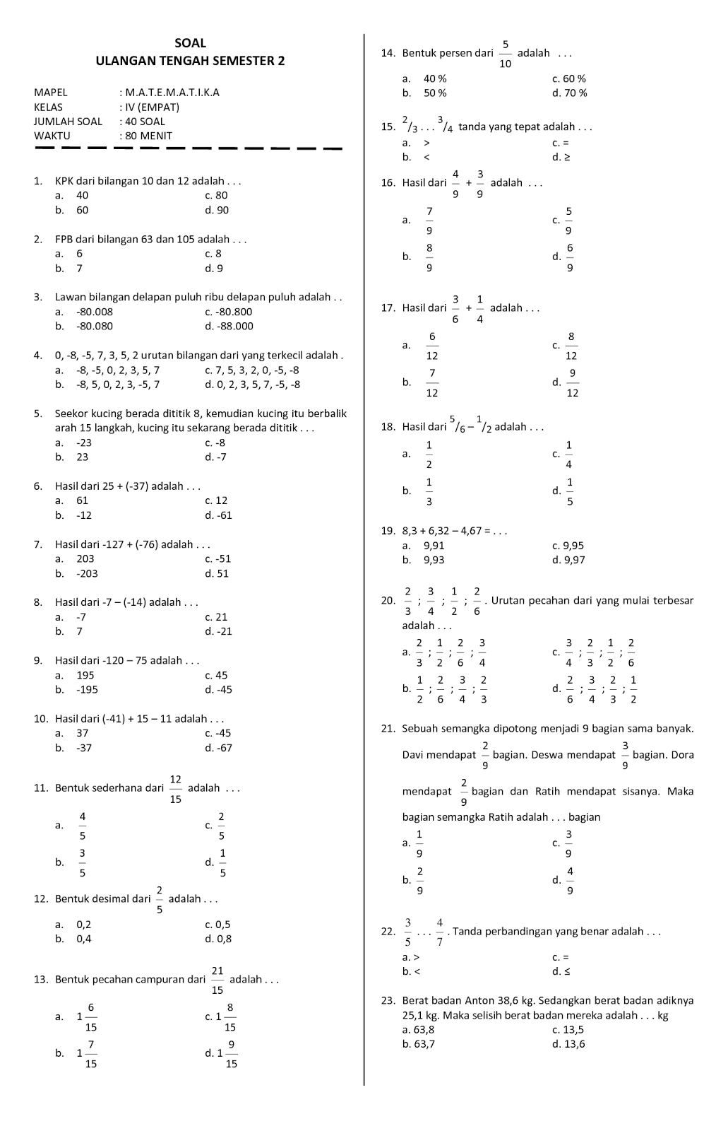 7 Rahasia Soal Matematika Kelas 4 SD Semester 1 2026 yang Wajib Diketahui Orang Tua