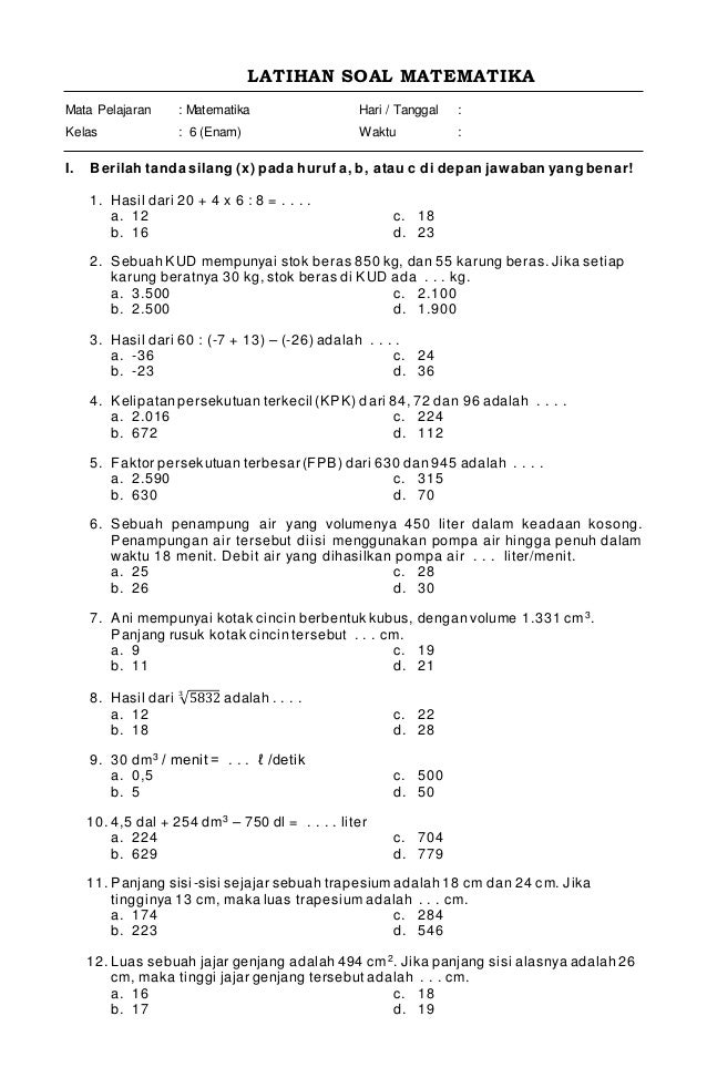 Soal USBN Matematika SD Kelas 6 dan Kunci Jawaban - Cara Pintar Bahas Soal USBN Matematika SD Kelas 6 dan Kunci Jawaban - Cara Pintar Bahas