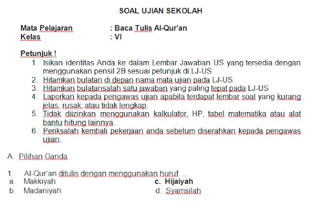 Download Soal Ujian Sekolah BTQ Kelas 6 Terbaru 2026 Rahasia Lulus