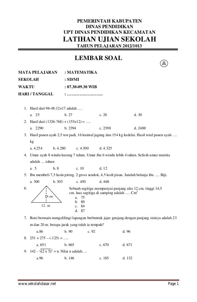 Contoh Soal Ujian Matematika Kelas 6 Dalchaebi Contoh Soal Ujian Matematika Kelas 6 Dalchaebi
