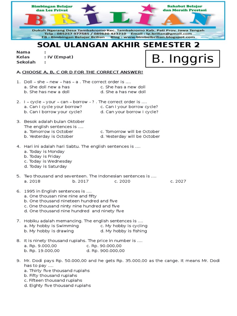 Ternyata Ini 5 Contoh Soal Bahasa Inggris SD Kelas 4 yang Sering Bikin Anak Salah 2026