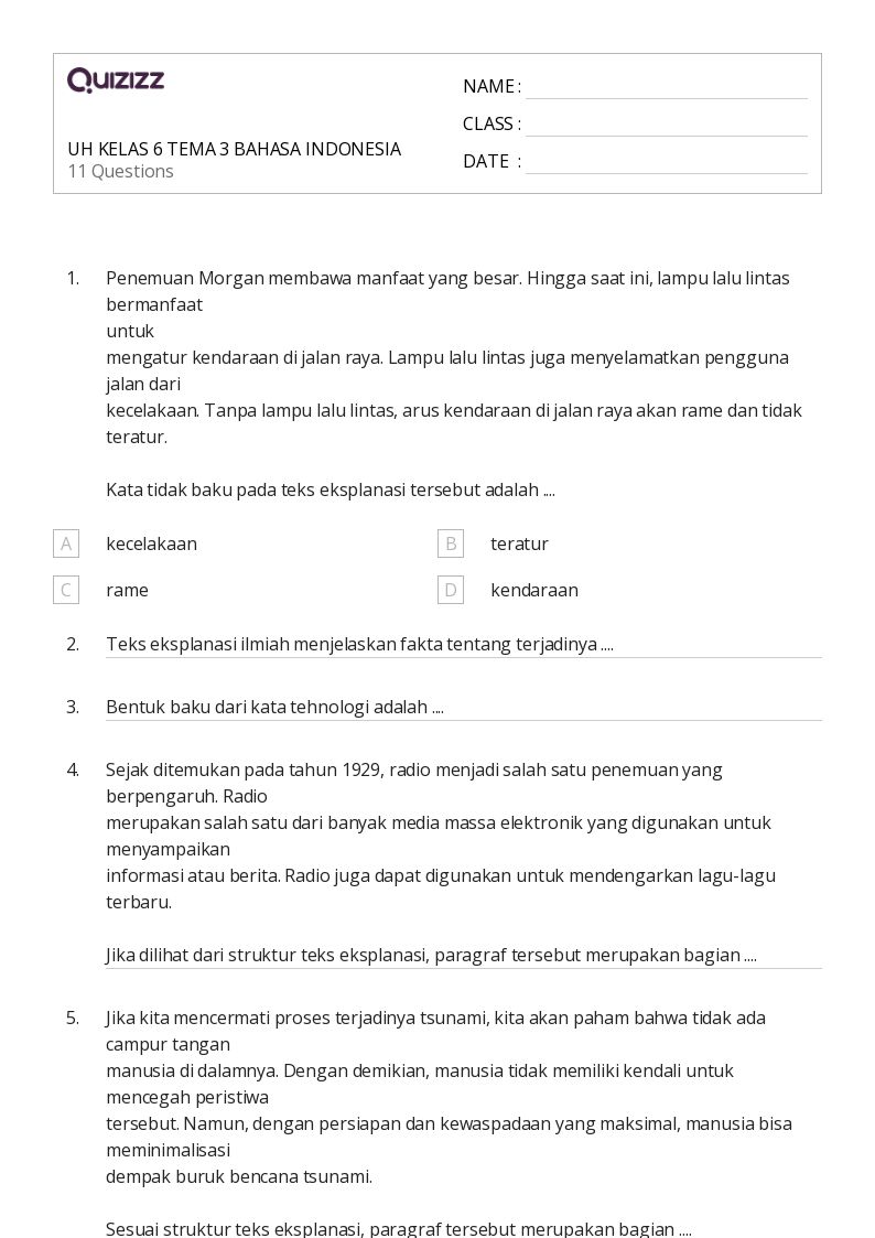 50 lembar kerja Struktur Paragraf untuk Kelas 6 di Quizizz Gratis 50 lembar kerja Struktur Paragraf untuk Kelas 6 di Quizizz Gratis