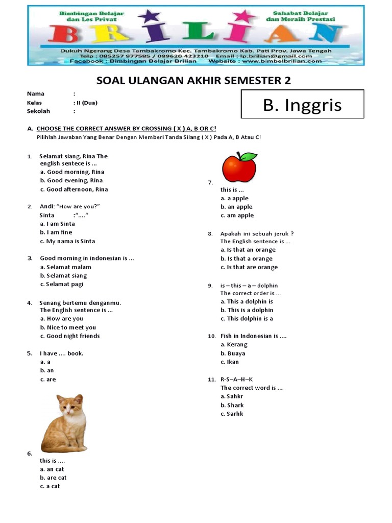 5 Contoh Soal Bahasa Inggris Kelas 2 SD yang Wajib Dikuasai Sebelum Ujian 2026