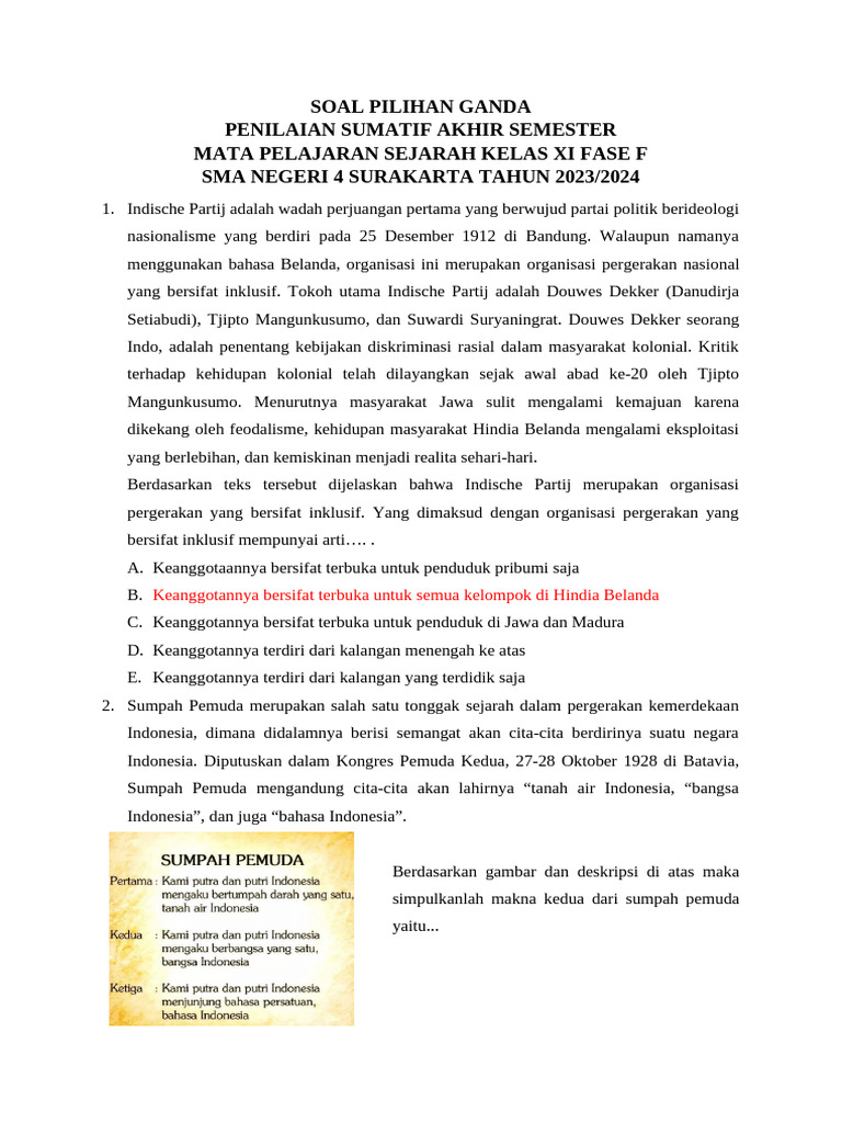 Soal Pilihan Ganda Sejarah Kelas XI PDF Soal Pilihan Ganda Sejarah Kelas XI PDF