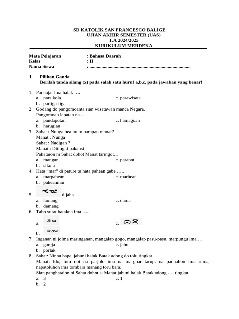Uas Bahasa Daerah Kelas 2 Semester 2 PDF Uas Bahasa Daerah Kelas 2 Semester 2 PDF