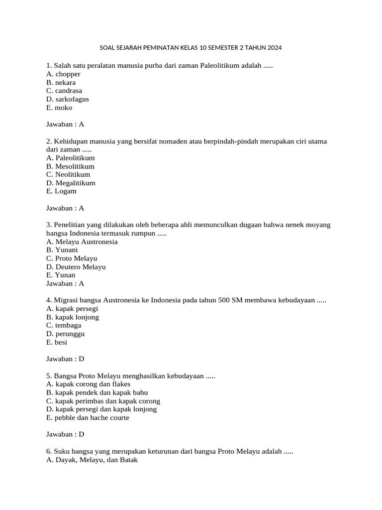 7 Contoh Soal dan Jawaban Sejarah Peminatan Kelas 10 Semester 2 Wajib Tahu Sebelum Ujian 2026