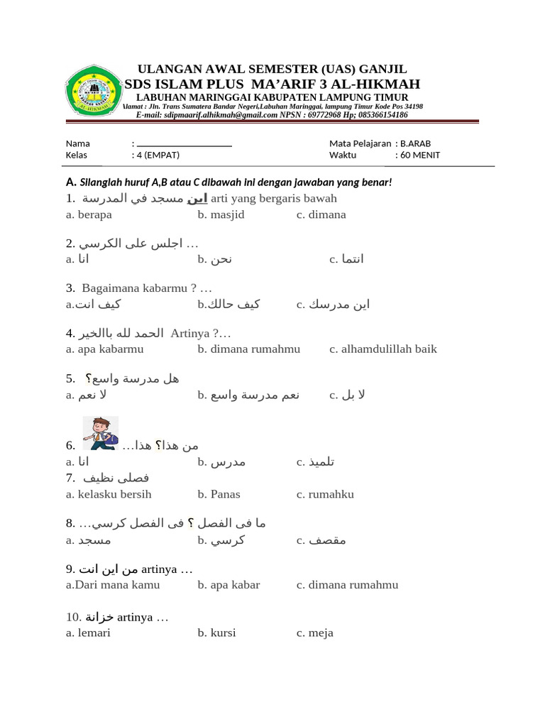 Ternyata 5 Soal Bahasa Arab Kelas 4 Mid Semester 1 Grafindo Ini Sering Keluar di 2026