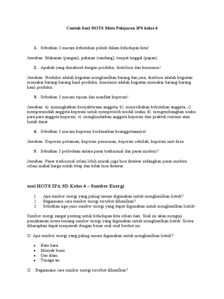 Soal HOTS IPS Kelas 4 dan Jawabannya PDF Soal HOTS IPS Kelas 4 dan Jawabannya PDF