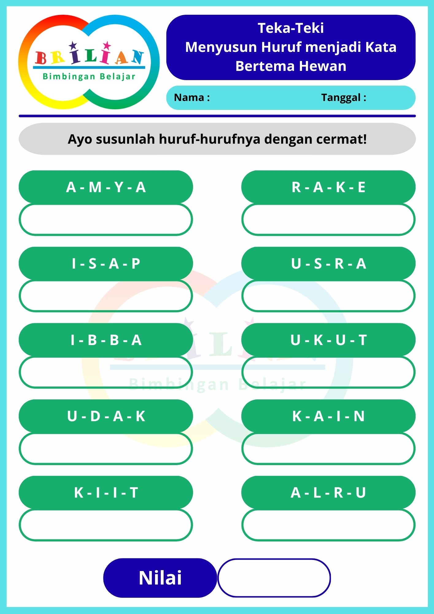 Latihan Soal Bahasa Indonesia - Menyusun Huruf Menjadi Kata - Bimbel Latihan Soal Bahasa Indonesia - Menyusun Huruf Menjadi Kata - Bimbel