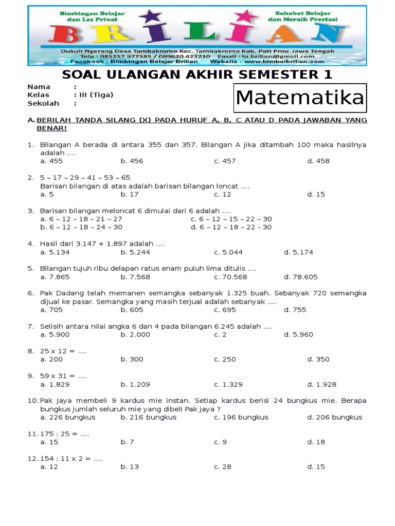 7 Cara Mudah Menguasai latihan soal matematika tematik kelas 3 sd semester 1