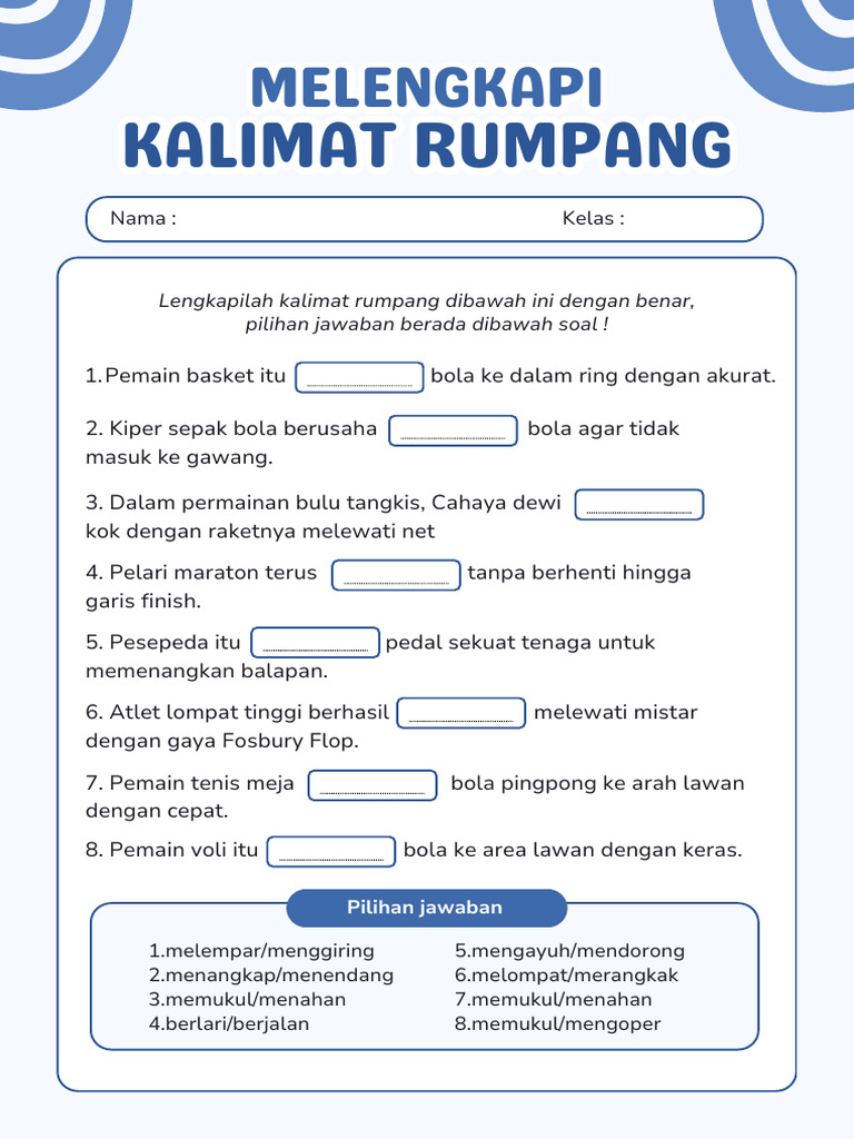 Melengkapi Kalimat Rumpang Penjaskes Lembar Kerja Biru Putih Sederhana Melengkapi Kalimat Rumpang Penjaskes Lembar Kerja Biru Putih Sederhana