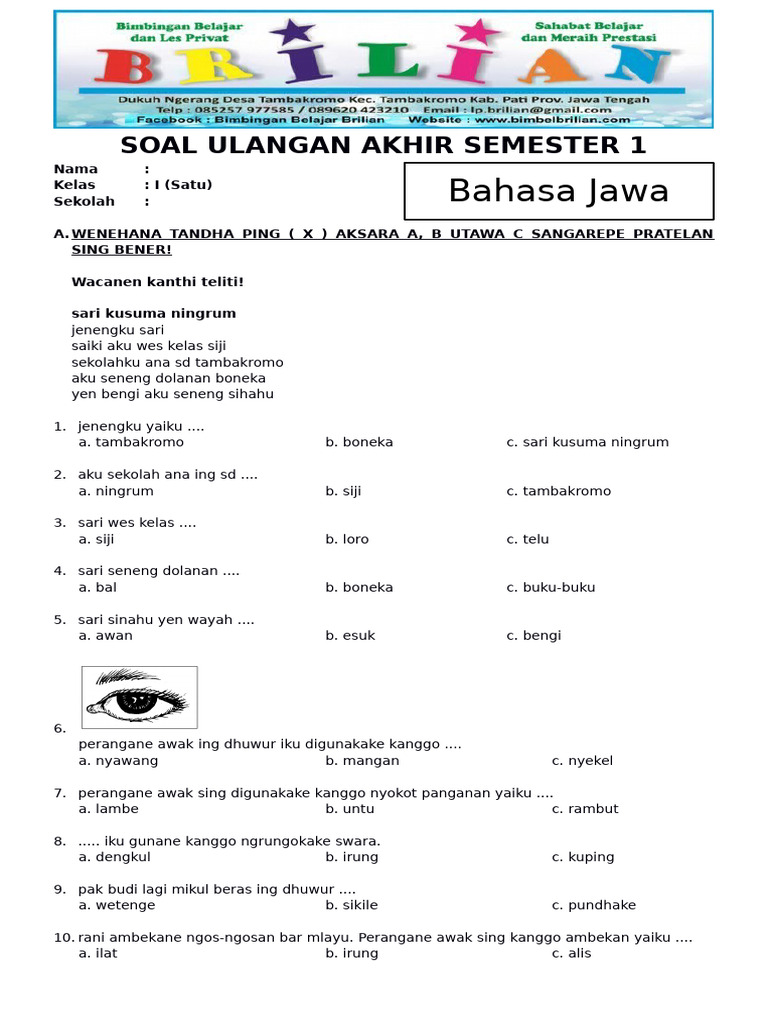 7 Contoh Soal Bahasa Daerah Kelas 1 SD PDF Terbaru 2026 yang Wajib Diunduh Guru dan Orang Tua