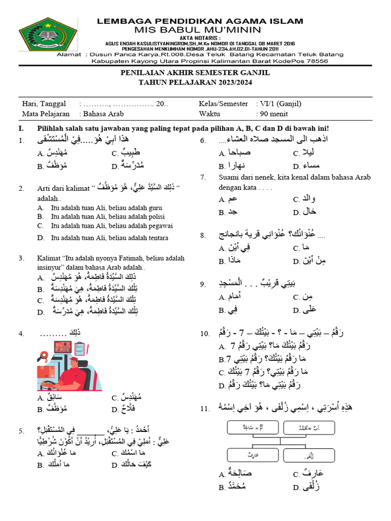 7 Latihan Contoh Soal Bahasa Arab Kelas 4 Semester 1 yang Wajib Dikuasai Sebelum Ujian
