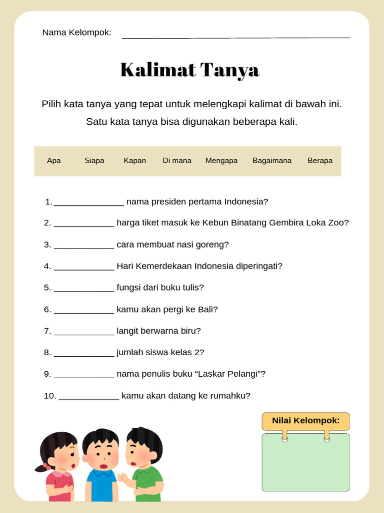 LKPD Kalimat Tanya Kelas 2 SD PDF LKPD Kalimat Tanya Kelas 2 SD PDF