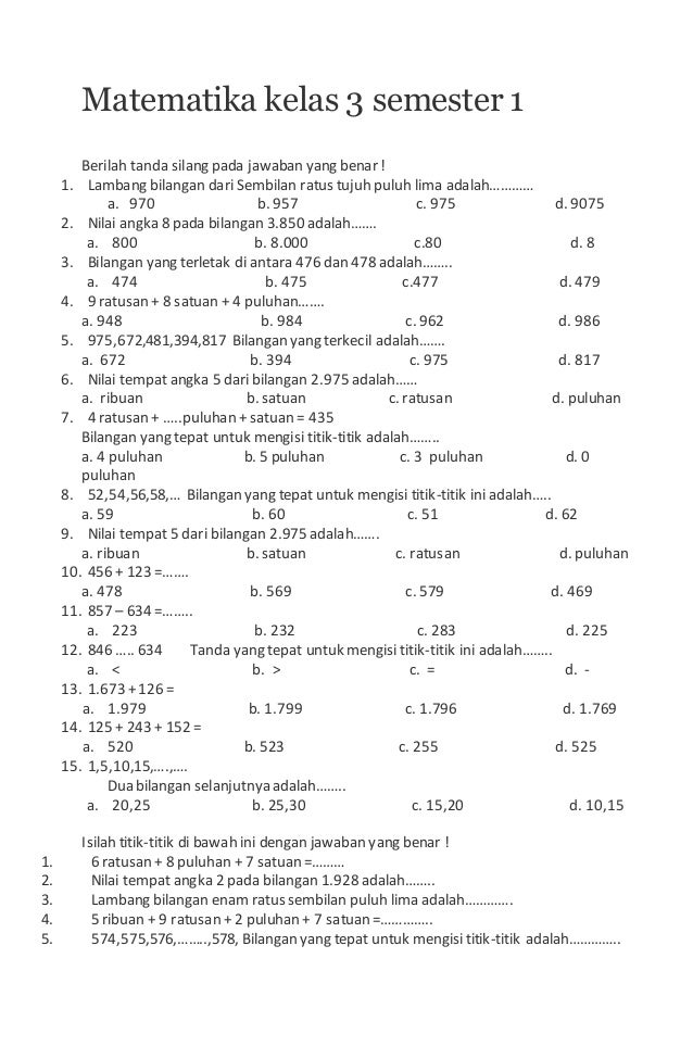 Latihan Soal Matematika Kelas 3 SD Semester 2 Latihan Soal Matematika Kelas 3 SD Semester 2