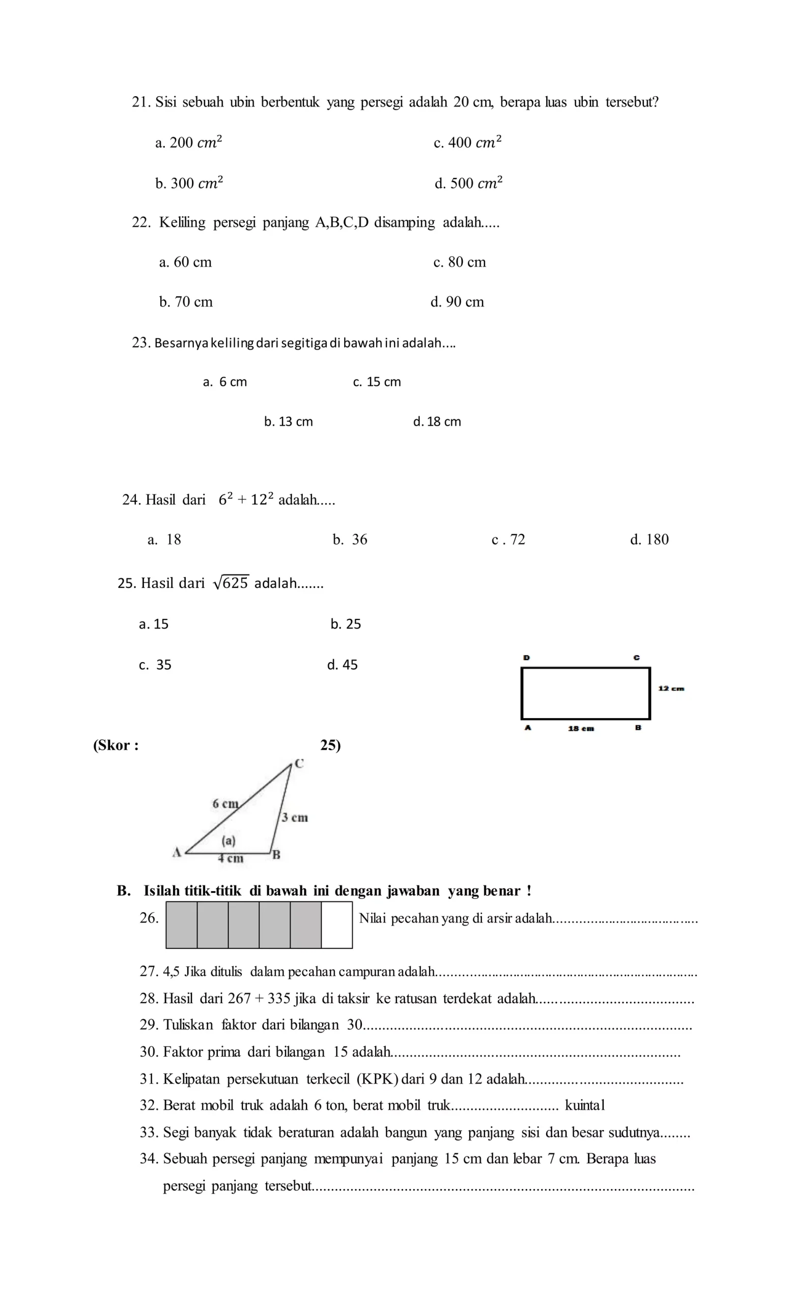 Contoh soal uas mtk kelas IV sd semester 1 kurtilas DOCX Contoh soal uas mtk kelas IV sd semester 1 kurtilas DOCX