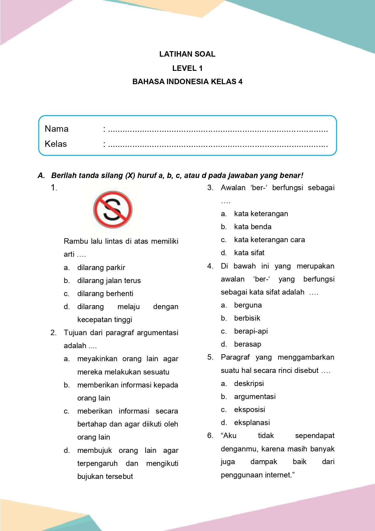 Rahasia latihan soal kelas 4 bahasa indonesia 40 Soal PTS Semester 1 beserta kunci jawaban