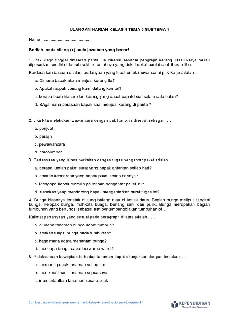 Terbukti Efektif! Download Soal Ulangan Harian Tema 3 Kelas 4 2026 untuk Persiapan Ujian