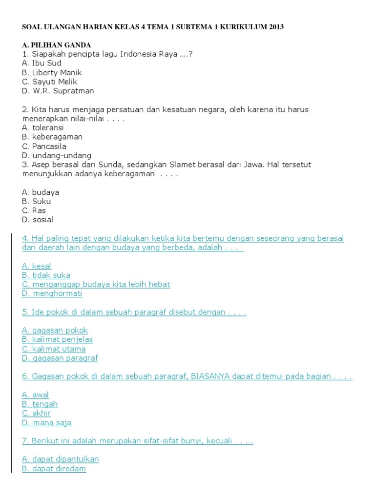 Terbukti Wajib Tahu! download soal ulangan harian tema 1 kelas 4 Sekarang Sebelum Terlambat