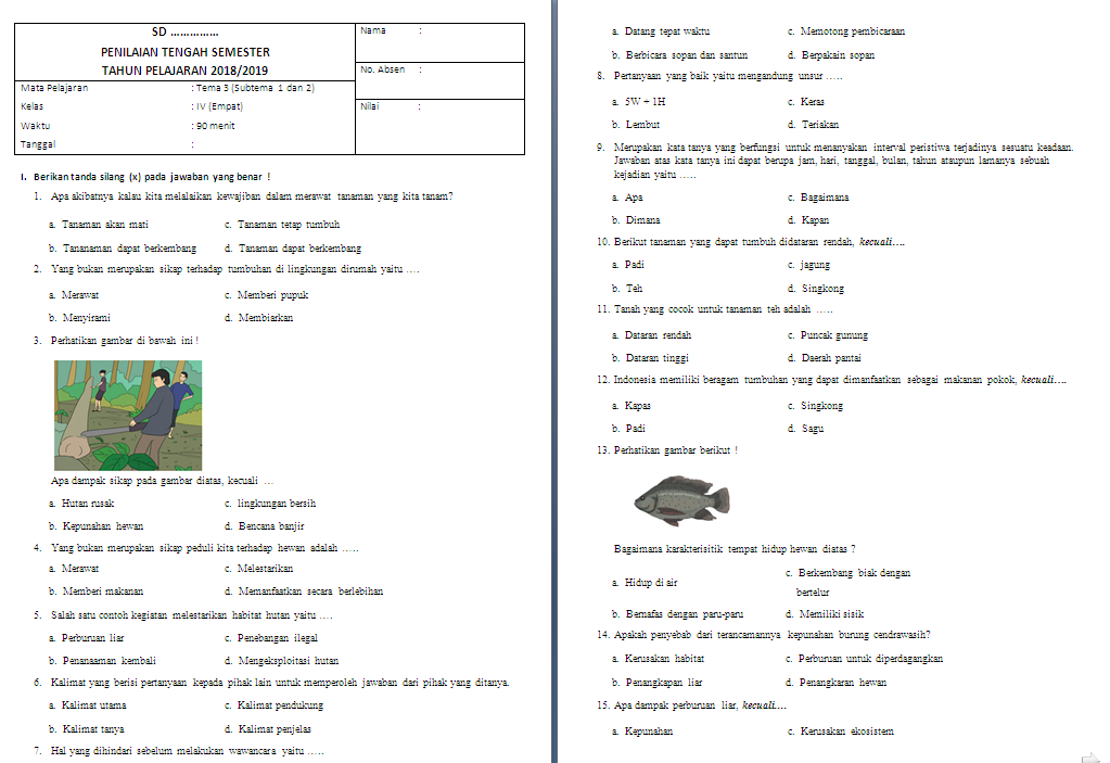Terbukti Rahasia Sukses: Download Soal Ulangan Harian Kelas 4 Tema 3 Subtema 1 Sekarang!