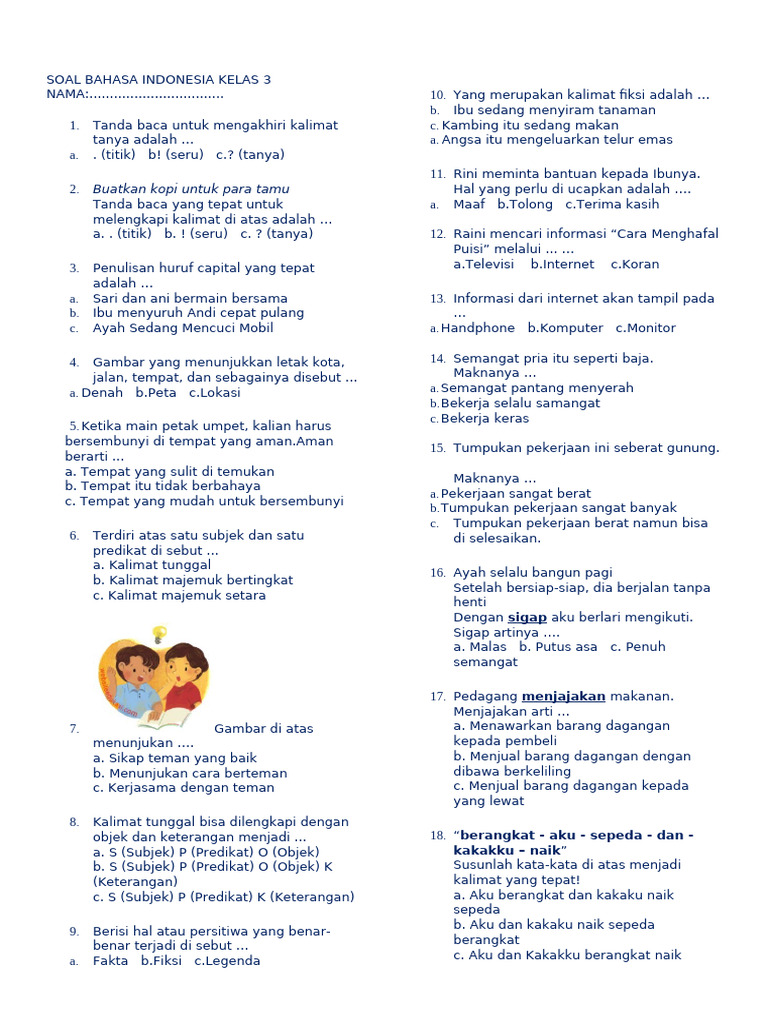 7 Soal Tebak Tebakan Bahasa Indonesia Kelas 3 SD yang Bikin Anak Makin Cerdas