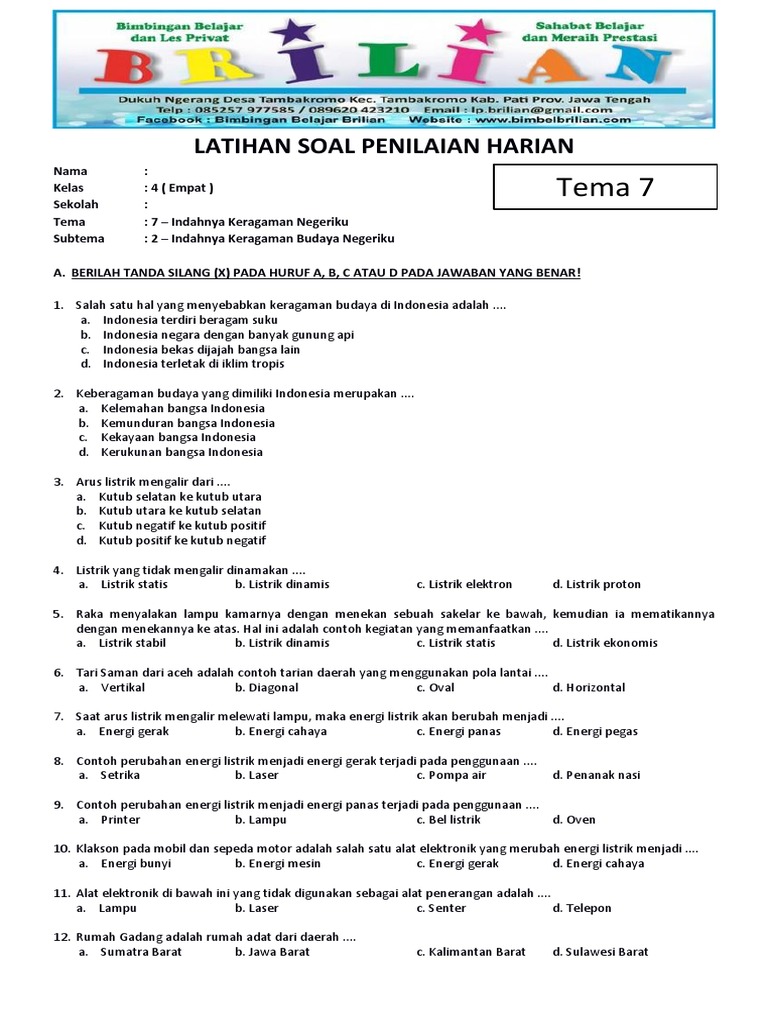 Rahasia Jawaban Soal Tema 7 Keanekaragaman di Negeriku Kelas 4 SD yang Wajib Tahu