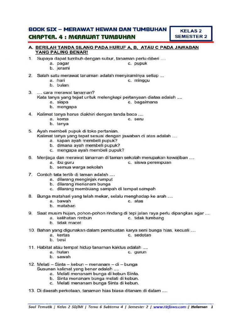 Ternyata Ini Bocoran Soal Tema 6 Subtema 4 Kelas 2 SD Revisi 2017 Paling Akurat