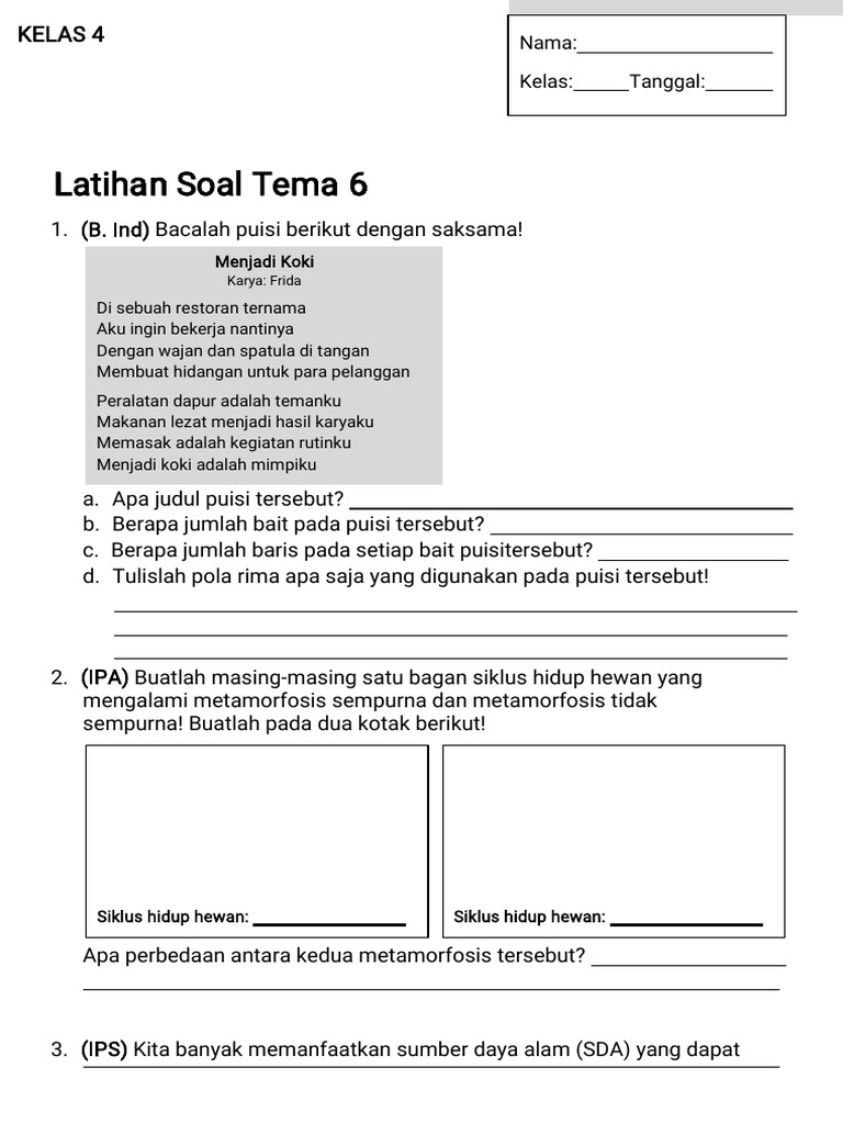 Wajib Tahu Kunci Jawaban Soal Tema 6-9 Kelas 4 Agar Anak Cepat Paham Materi